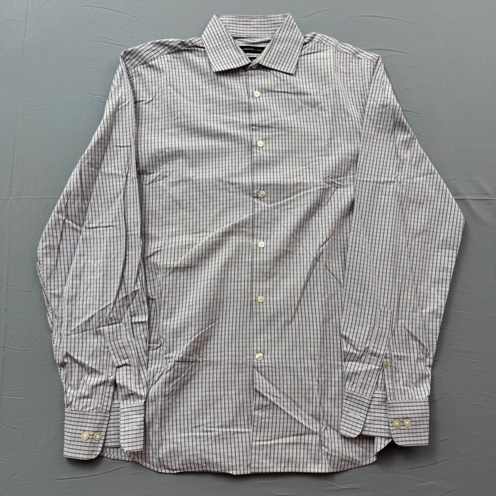 John Varvatos USA Mens Regular Fit Purple Check Cotton Button Down Shirt 15.5